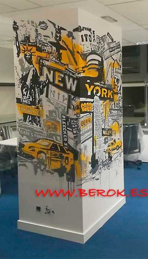graffiti columna arte urbano oficina negro amarillo